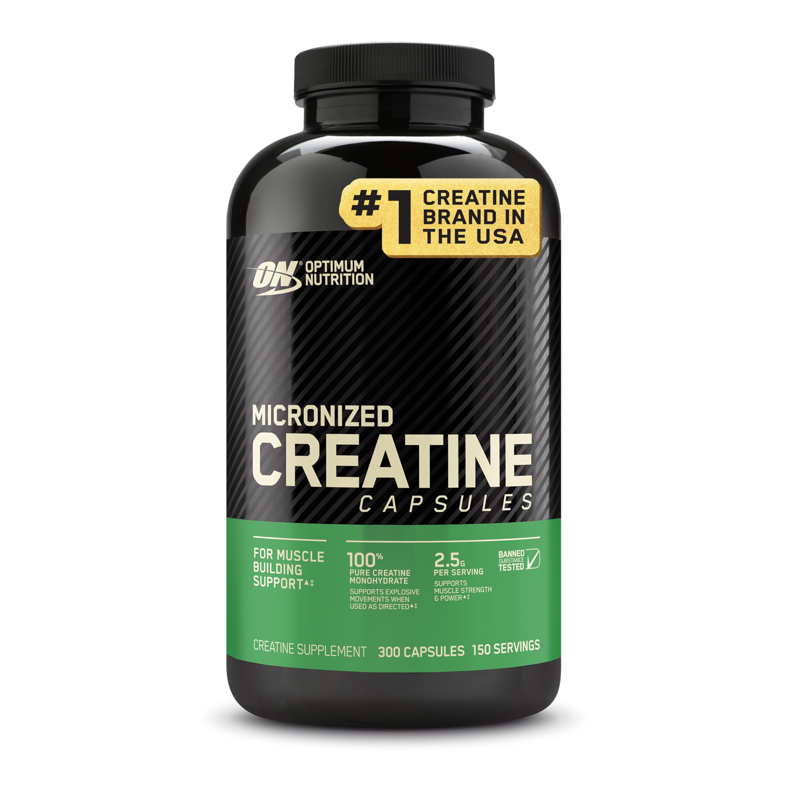Optimum Nutrition Micronized Creatine Monohydrate Capsules, Keto Friendly, 2500mg, 100 Capsules