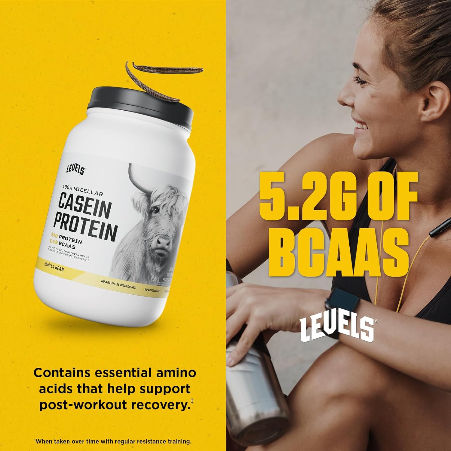 Levels 100% Micellar Casein Protein, Hormone Free, Vanilla Bean, 2LB