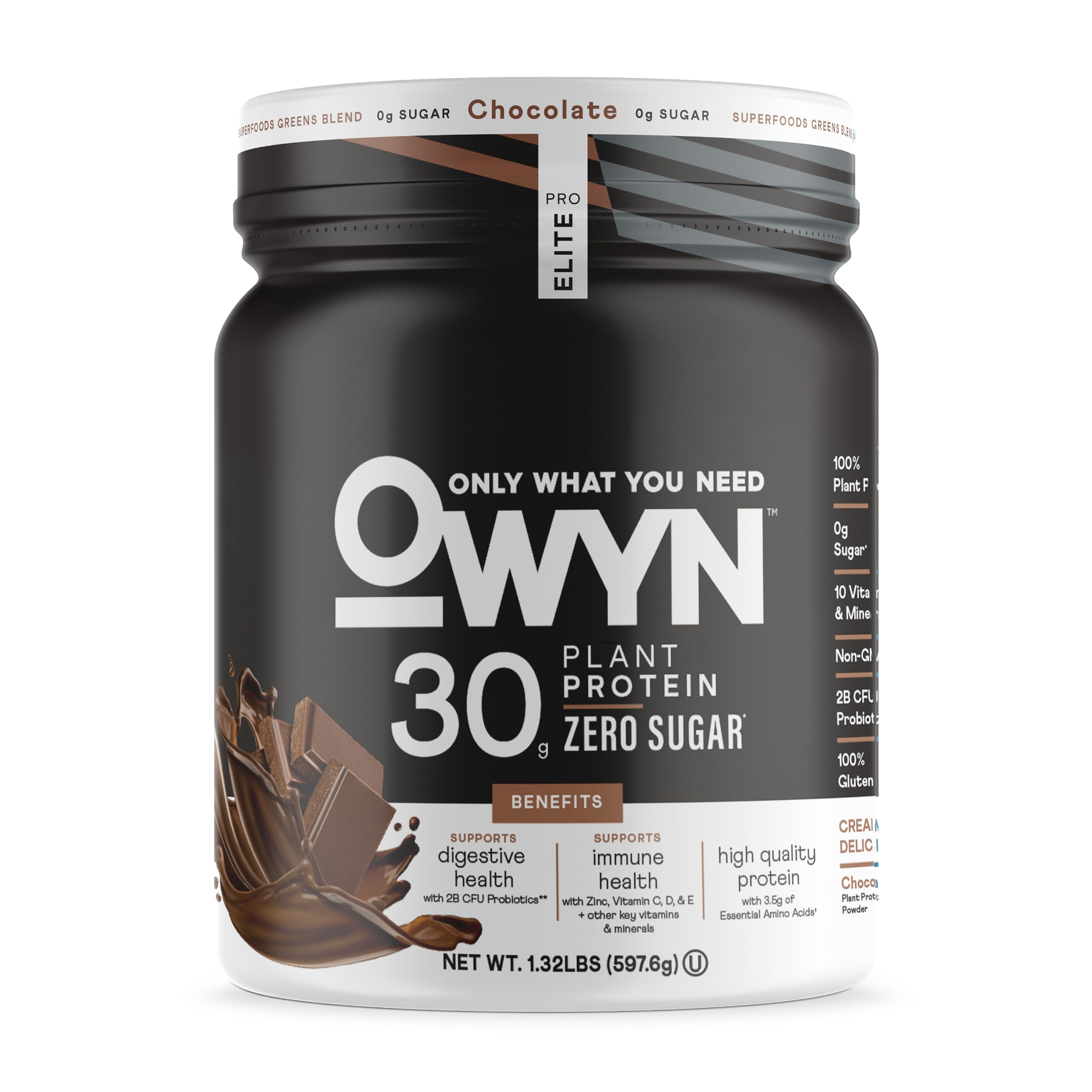 OWYN Only What You Need Pro Elite High Protein Powder, 30g Vegan Protein for Workout Recovery, Delicious Smooth Taste, Zero Sugar, Low Net Carbs, Vanilla, 12 Servings (1.32 LB)