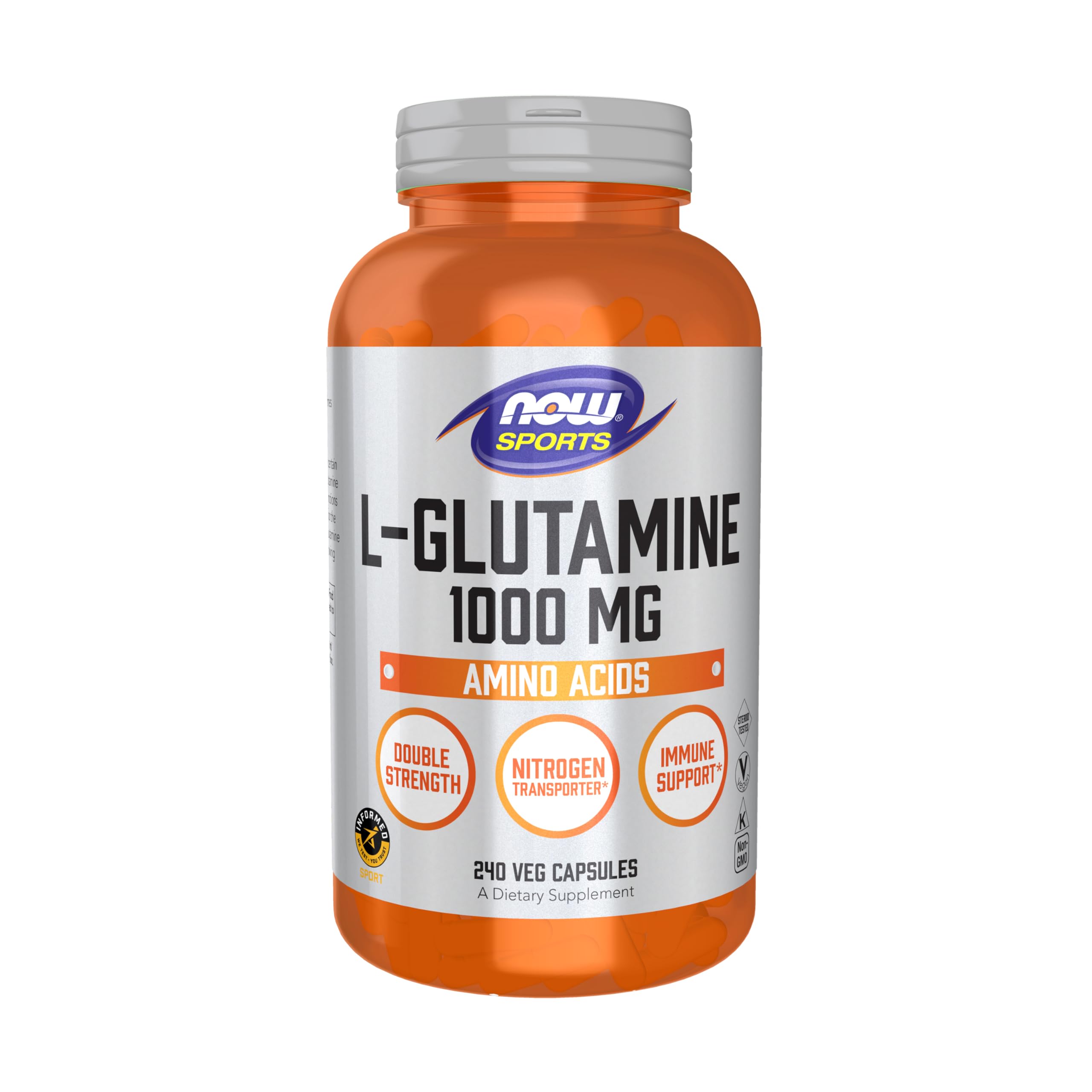 NOW Foods Sports Nutrition, L-Glutamine, Double Strength 1,000 mg, Amino Acid, 120 Veg Capsules
