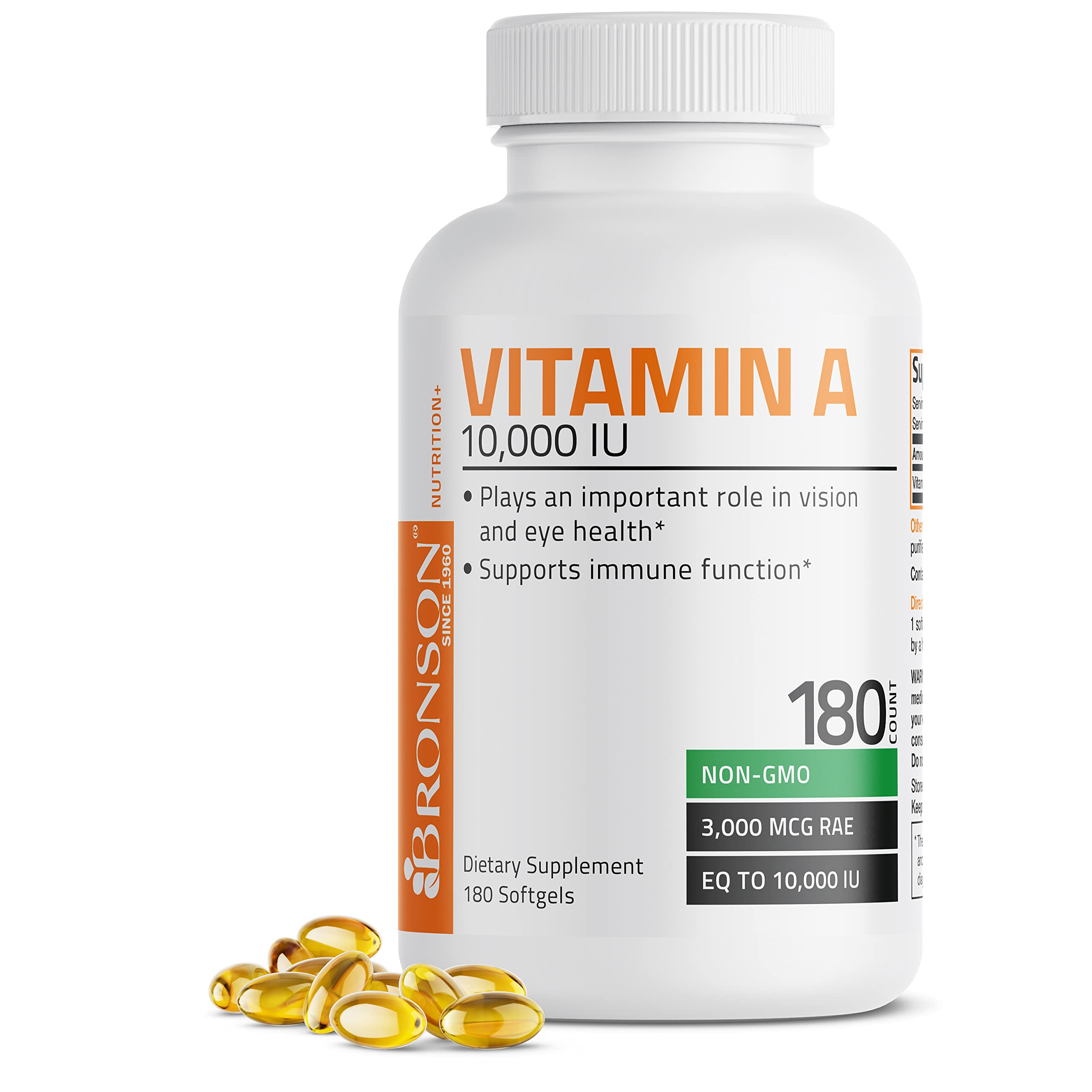 Bronson Vitamin A 10,000 IU Premium Non-GMO Formula Supports Healthy Vision & Immune System and Healthy Growth & Reproduction, 250 Softgels