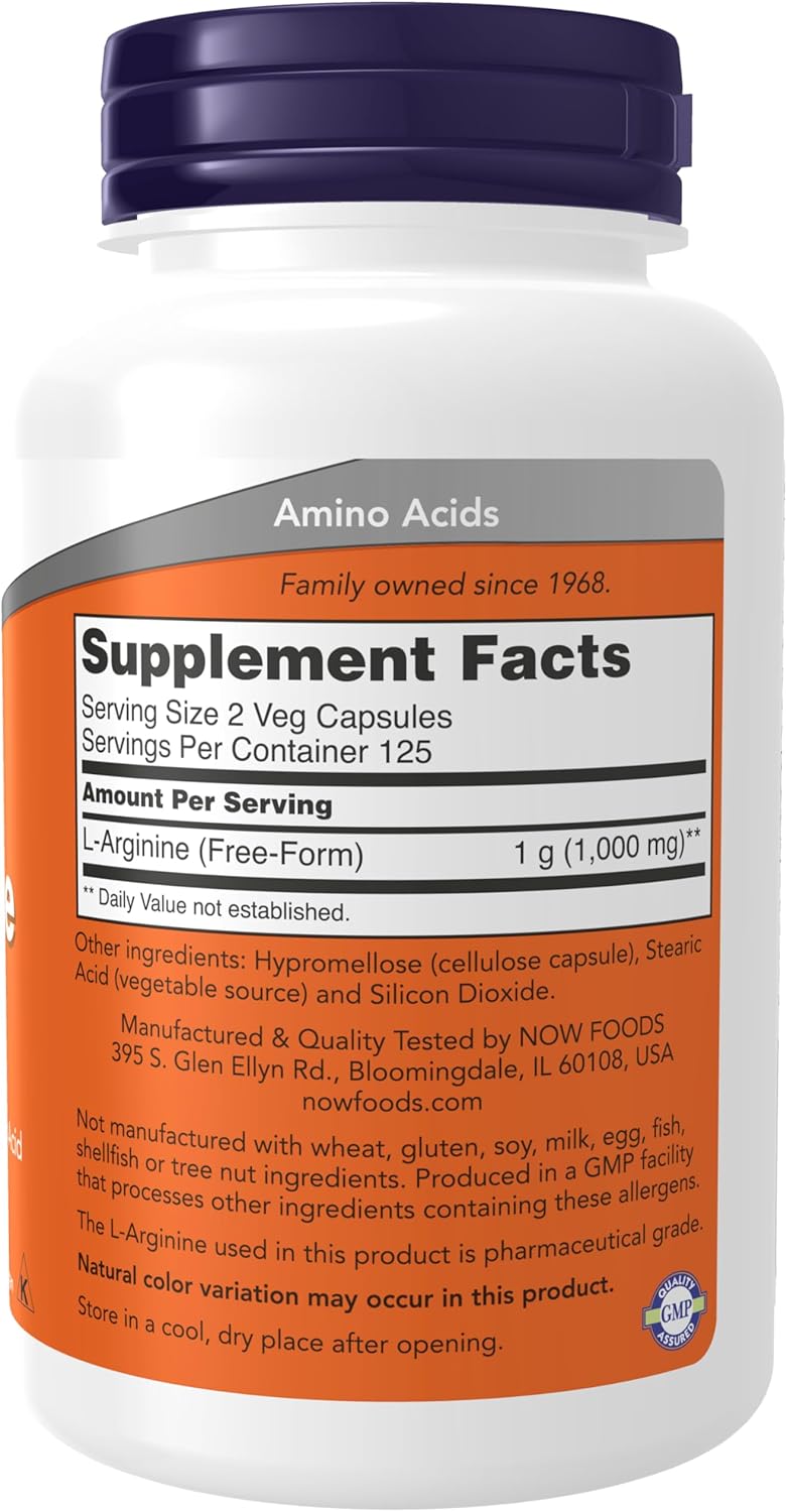 NOW Foods Supplements, L-Arginine 500 mg, Nitric Oxide Precursor*, Amino Acid, 250 Veg Capsules