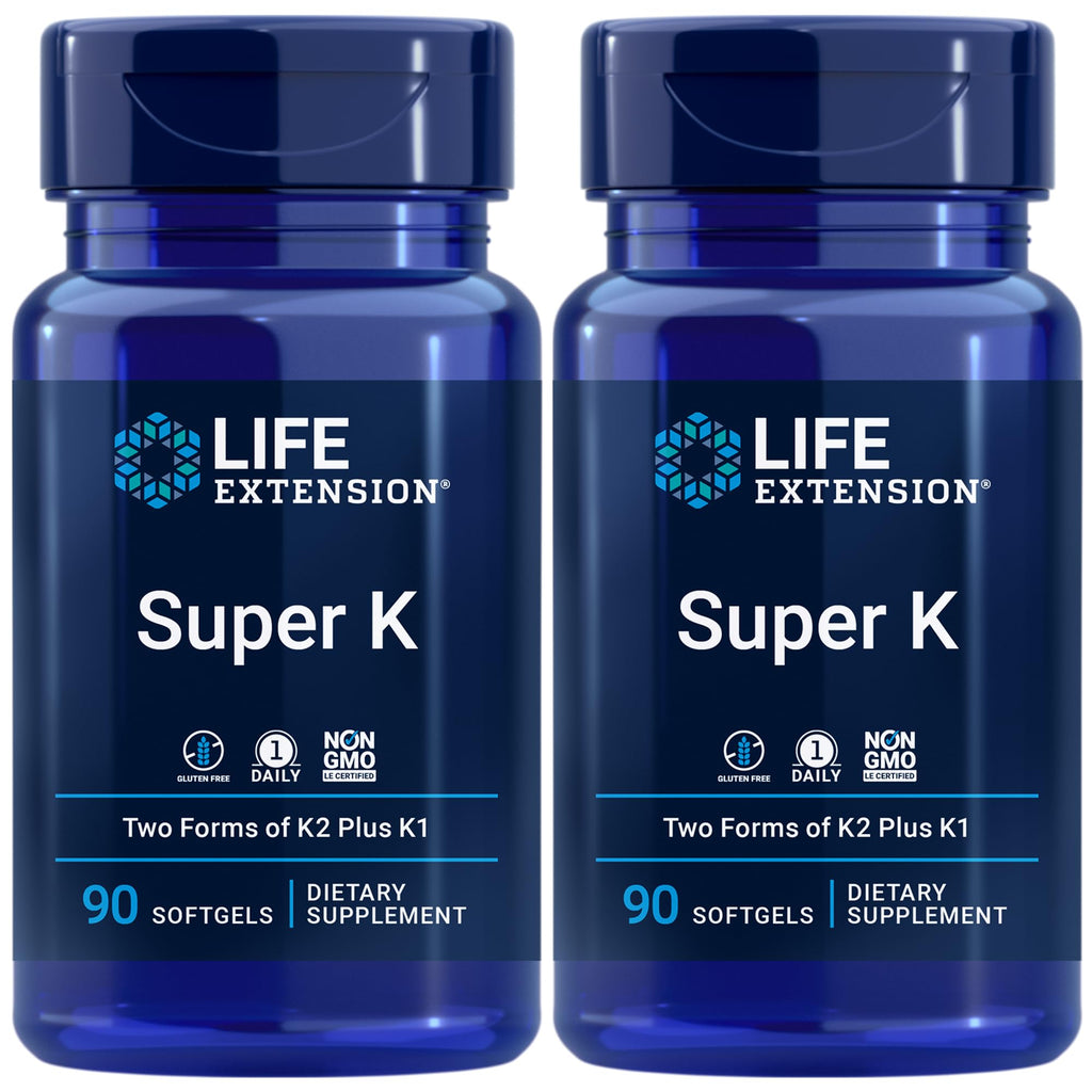 Life Extension Super K, Vitamin K1, Vitamin K2 mk-7, Vitamin K2 mk-4, Heart Health, arterial Health, Calcium Balance, 3-Month Supply, Gluten-Free, 1 Daily, Non-GMO, 90 softgels