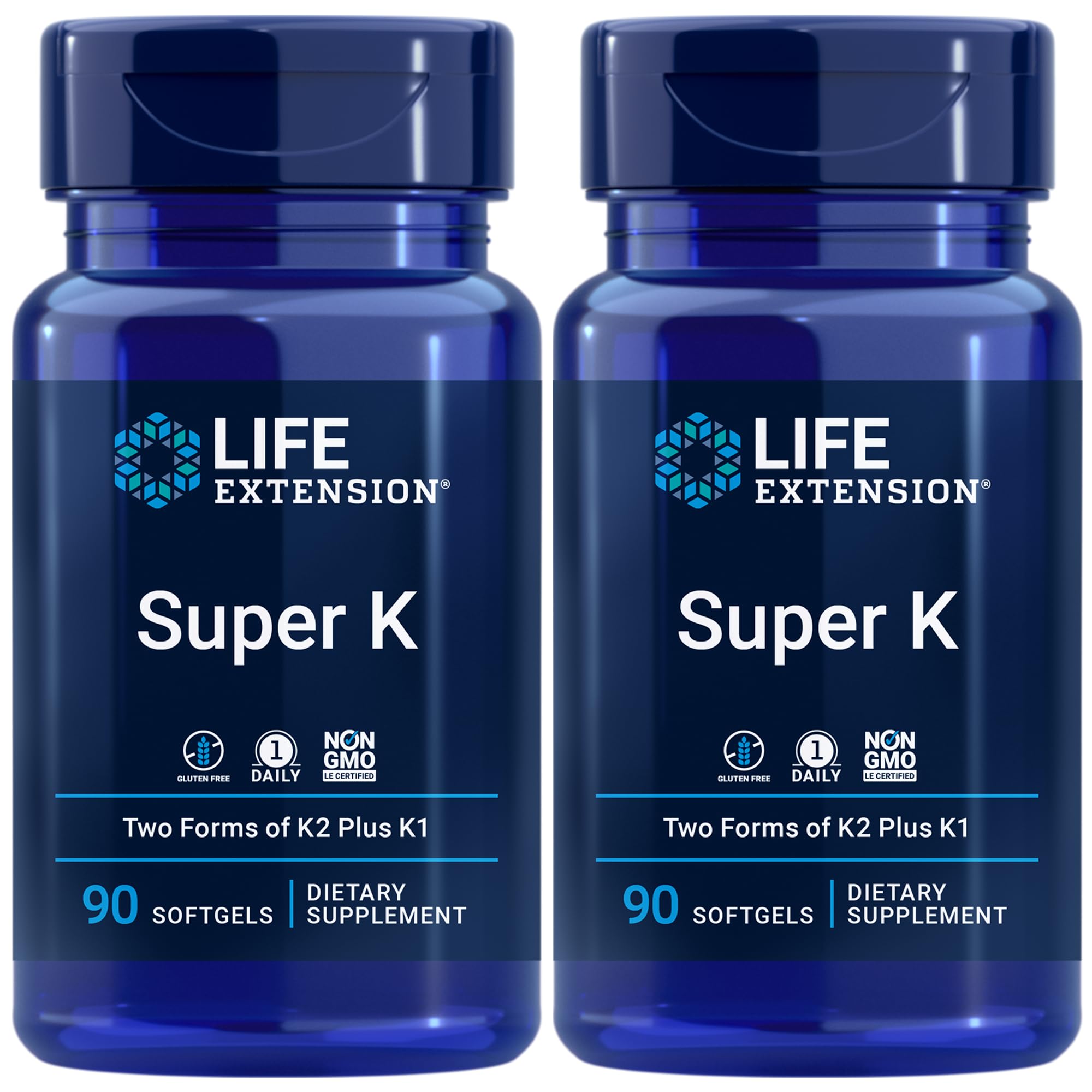 Life Extension Super K, Vitamin K1, Vitamin K2 mk-7, Vitamin K2 mk-4, Heart Health, arterial Health, Calcium Balance, 3-Month Supply, Gluten-Free, 1 Daily, Non-GMO, 90 softgels