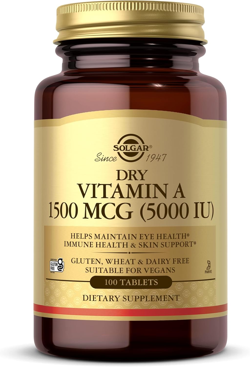 Solgar Dry Vitamin A 1500 mcg (5000 IU), 100 Tablets - Supports Healthy Eyes, Skin & Immune System - Non-GMO, Vegan, Gluten Free, Dairy Free, Kosher - 100 Servings