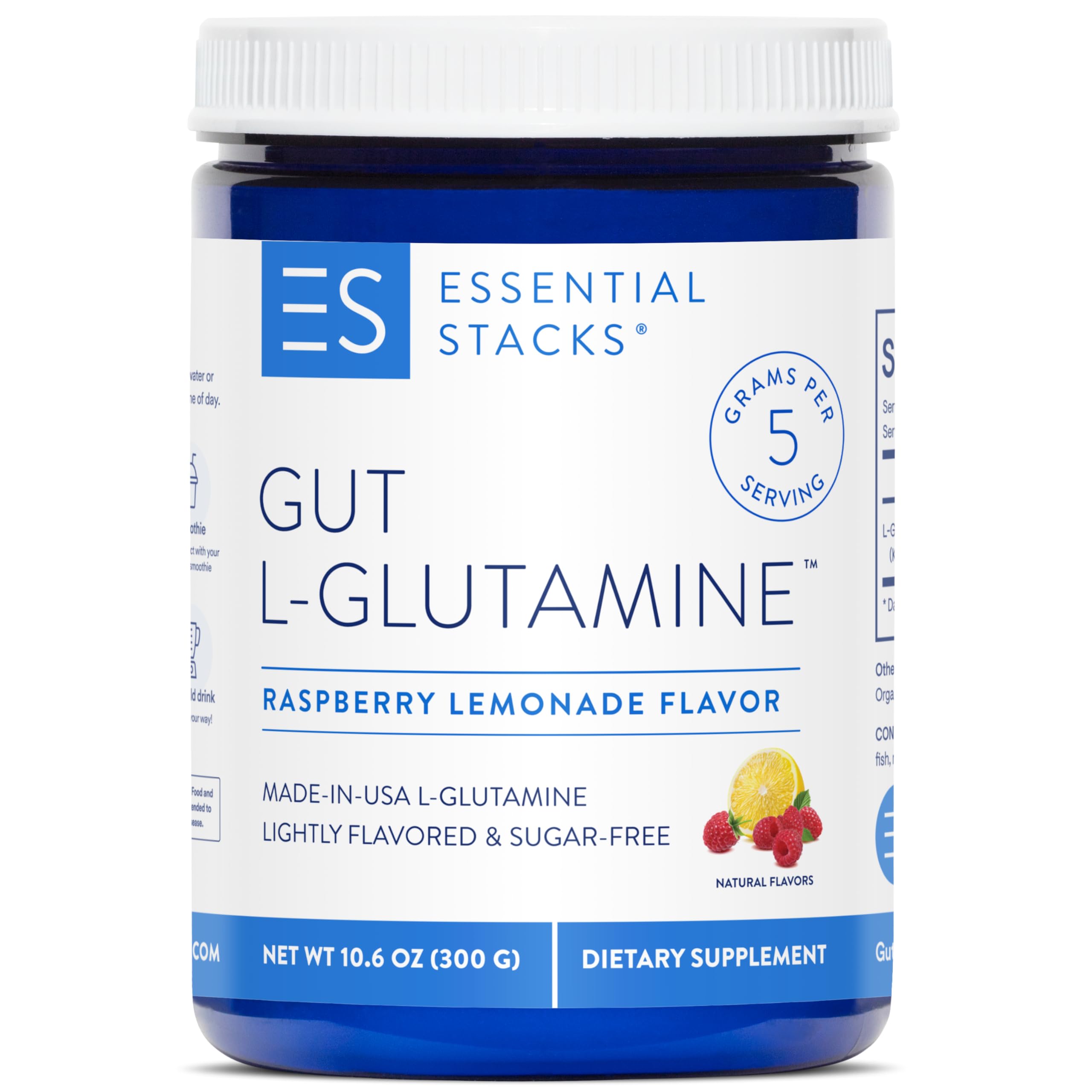 Essential Stacks Gut L-Glutamine Powder - Exclusively Made in USA - Pure L Glutamine Powder for Gut Health (60 Servings, Unflavored)