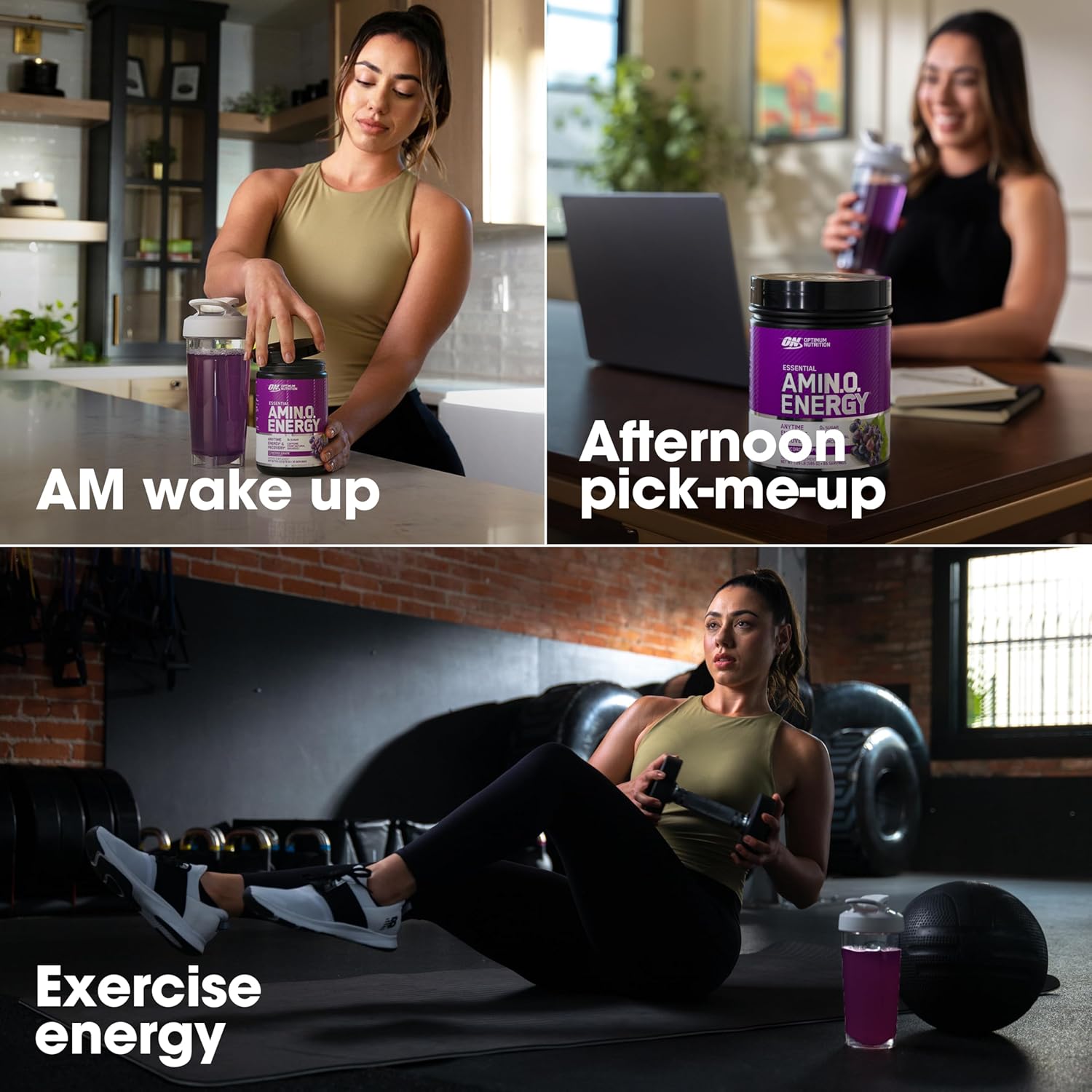 Optimum Nutrition Amino Energy - Pre Workout with Green Tea, BCAA, Amino Acids, Keto Friendly, Green Coffee Extract, Energy Powder - Concord Grape, 30 Servings