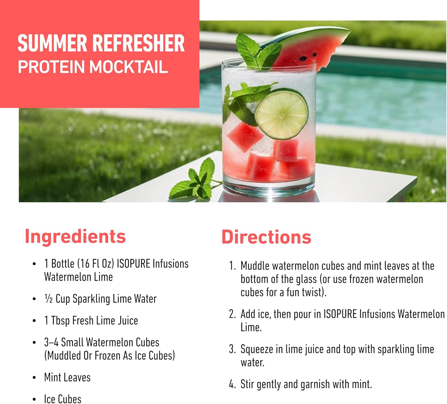 Isopure Clear Whey Isolate Protein Powder, Lactose Free, Gluten Free, Naturally Flavored, Watermelon Lime, 20g Protein Per Serving, 14.1 Oz, 16 Servings (Packaging May Vary)