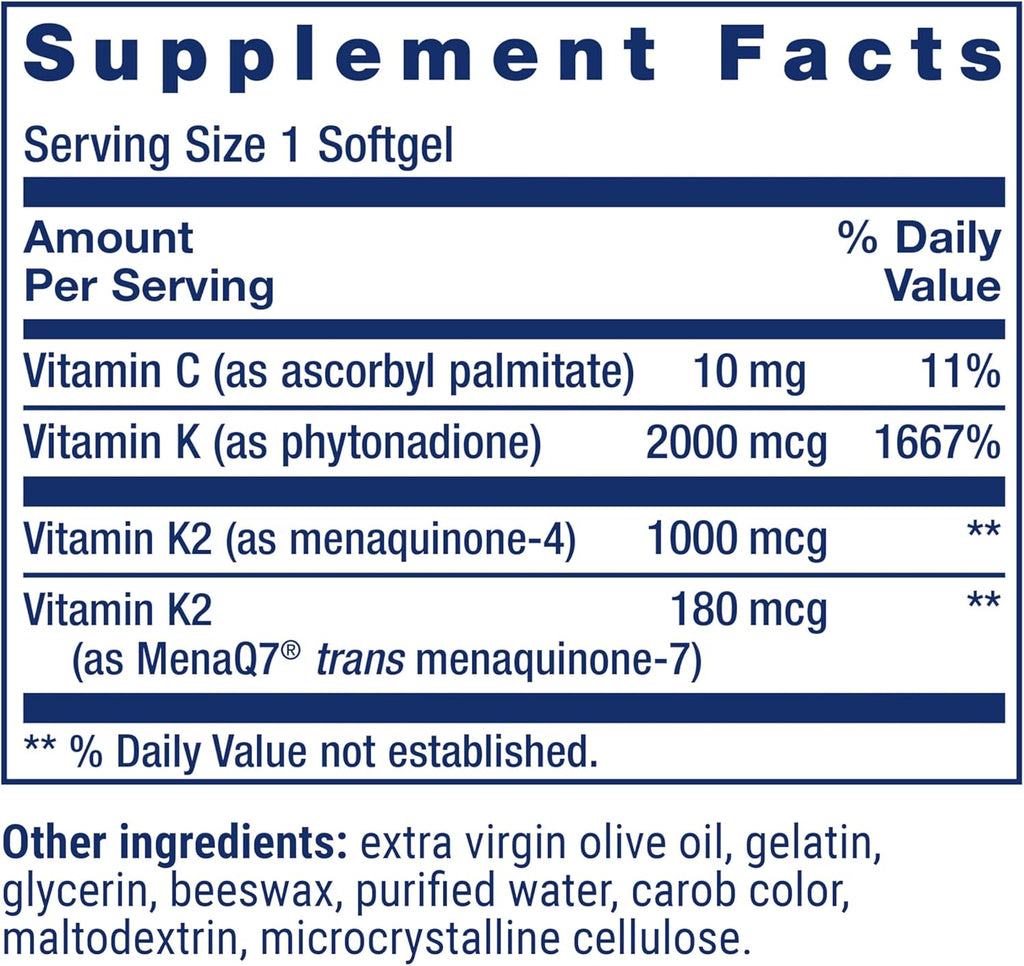 Life Extension Super K, Vitamin K1, Vitamin K2 mk-7, Vitamin K2 mk-4, Heart Health, arterial Health, Calcium Balance, 3-Month Supply, Gluten-Free, 1 Daily, Non-GMO, 90 softgels
