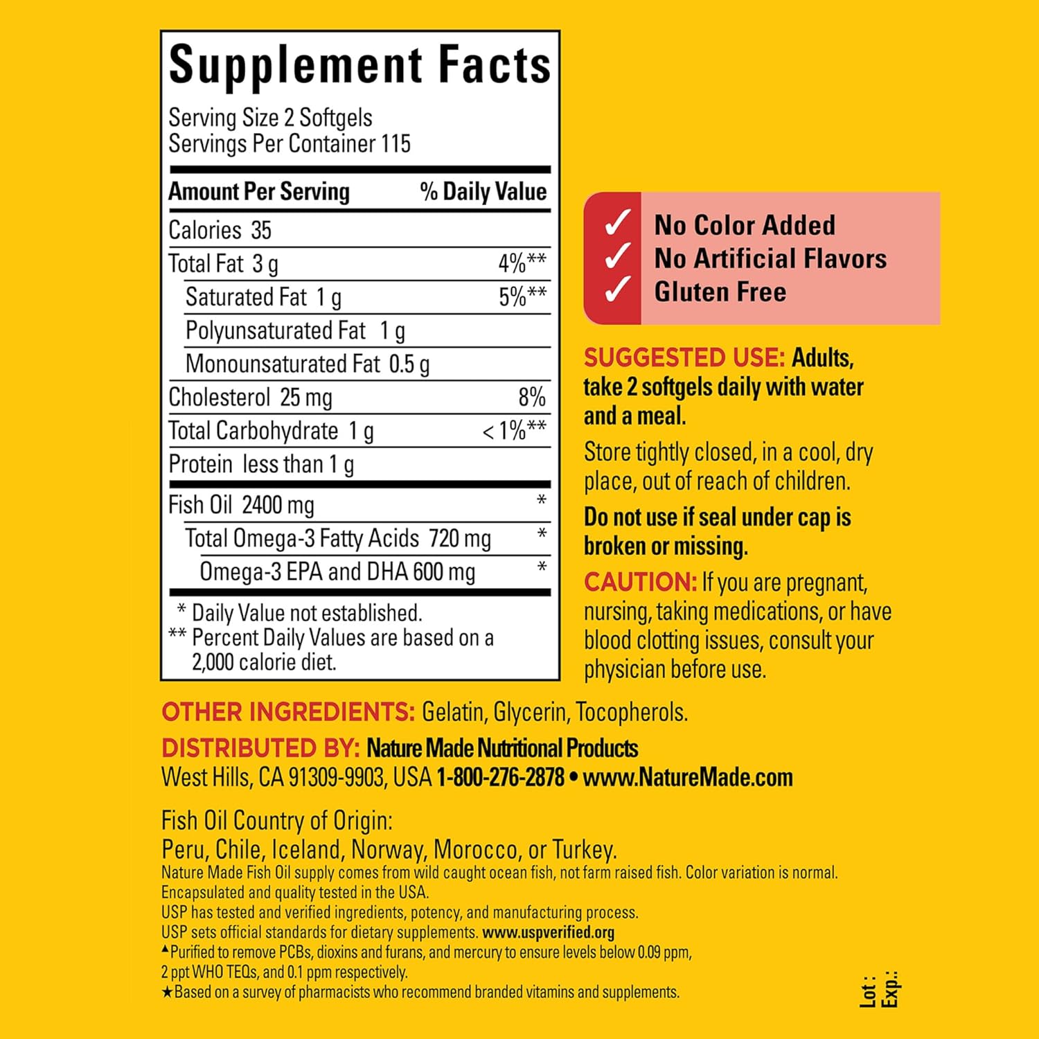 Nature Made Fish Oil Omega 3 Supplements, 1200 mg Softgels, Omega 3 Fish Oil for Healthy Heart Support, 230 Softgels, 115 Day Supply