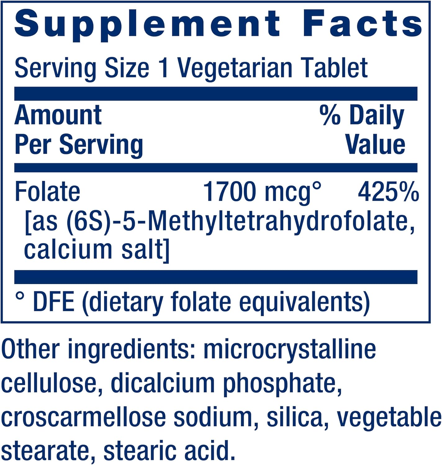 Life Extension Optimized Folate – L-methylfolate – Heart & Brain Support, Healthy Homocysteine Levels – Non-GMO, Gluten-Free, Vegetarian – 1700 mcg DFE, 100 Vegetarian Tablets