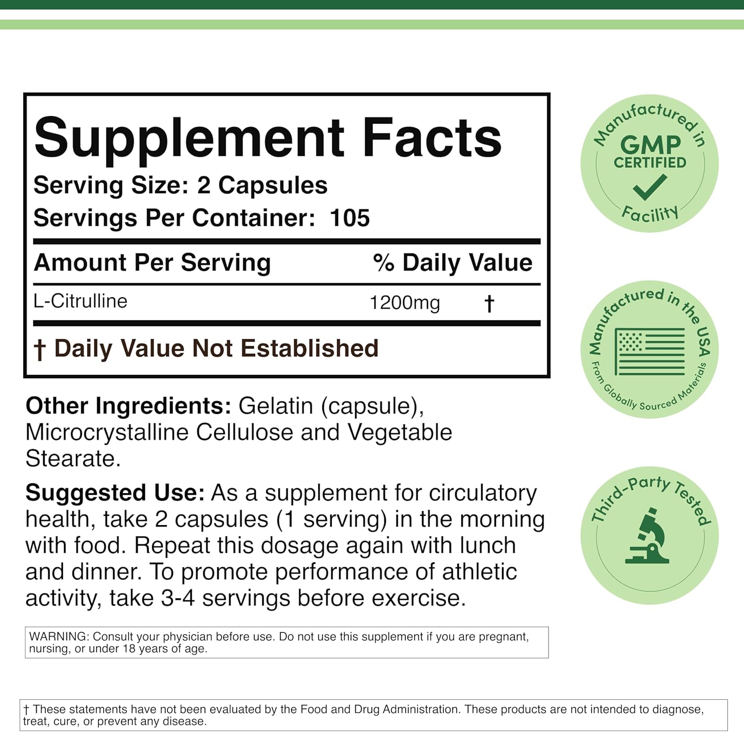 L Citrulline Capsules 1,200mg Per Serving, 210 Count (L-Citrulline Increases Levels of L-Arginine, Acts as a Nitric Oxide Booster) Muscle Recovery Supplement to Improve Muscle Pump by Double Wood