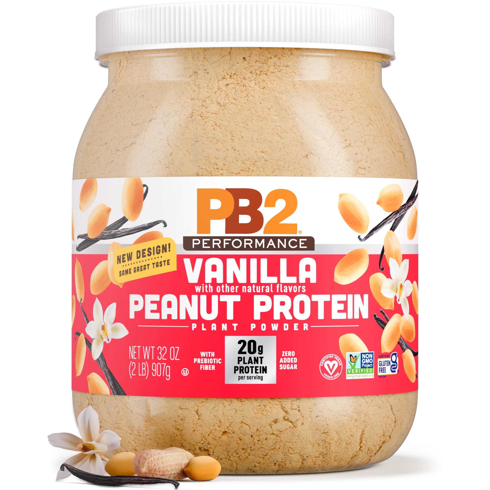 PB2 Performance Peanut Plant Based Vegan Protein Powder | 20g Complete Protein, No Added Sugar, Prebiotic Fiber | Dairy Free, Certified Vegan, Non-GMO, and Gluten Free [Peanut with Dutch Cocoa, 2lb]