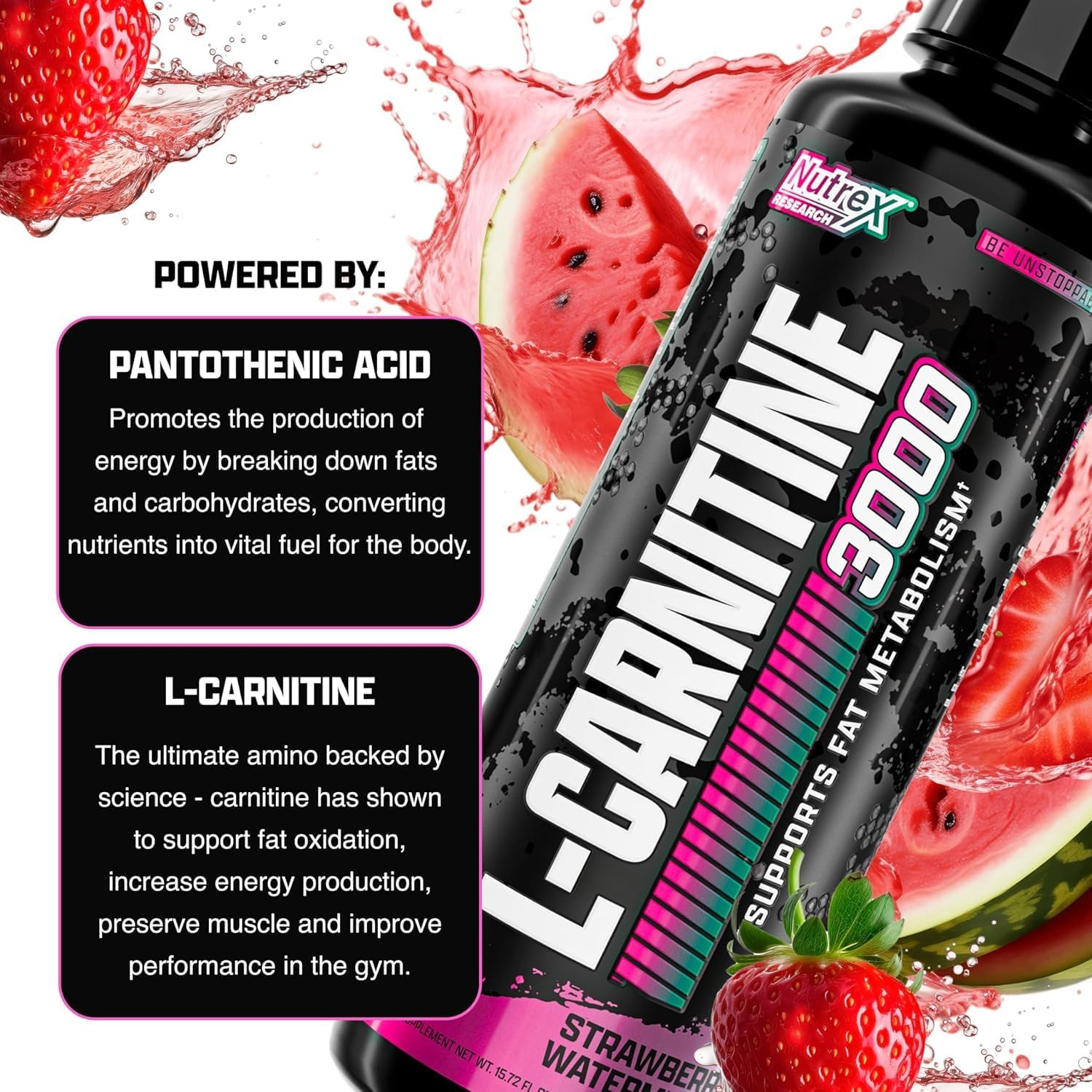 Nutrex Research Liquid Carnitine 3000 | (Strawberry Watermelon) | Premium L Carnitine Liquid, Stimulant Free 31 Servings