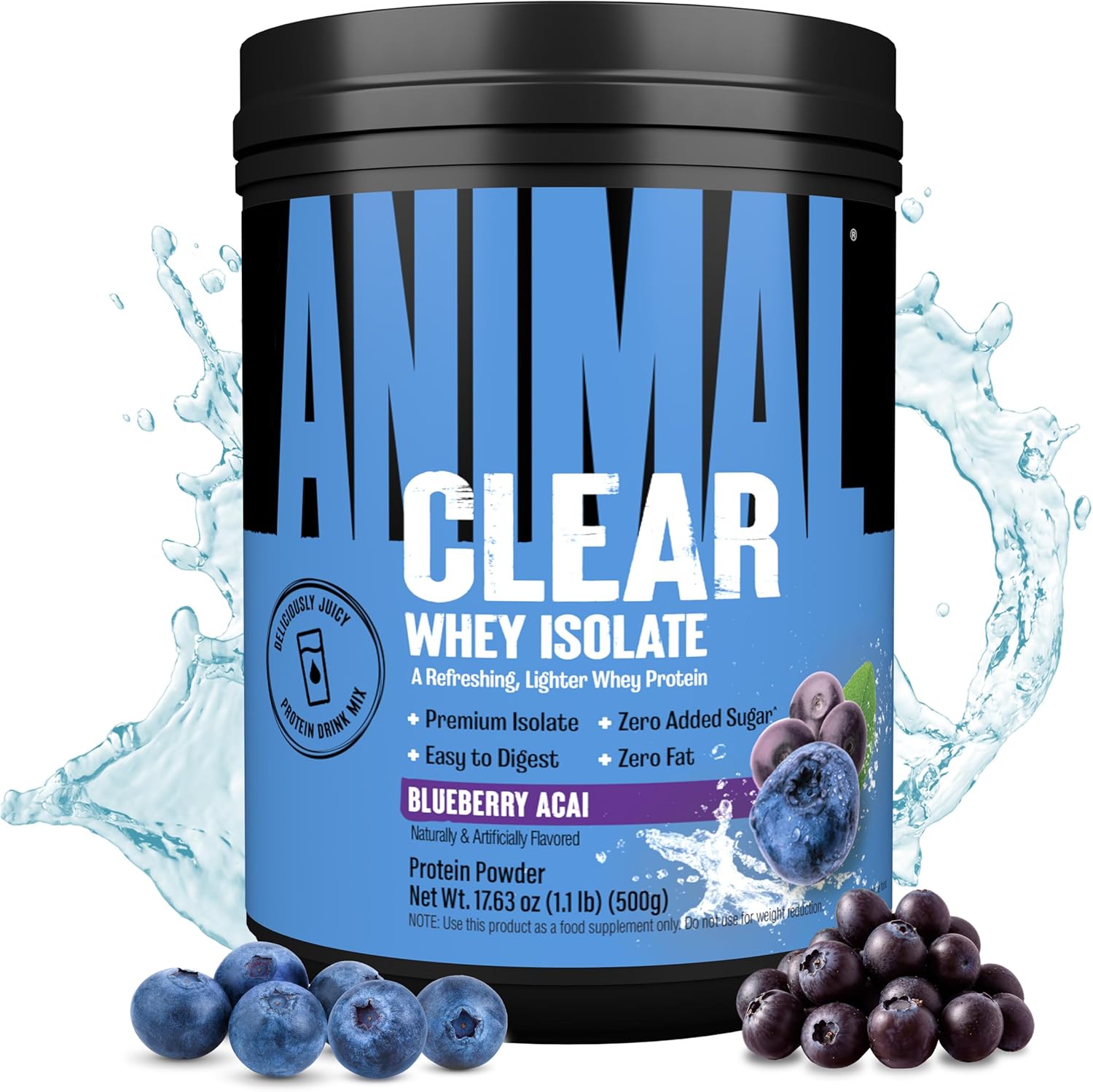Clear Whey Isolate Protein Powder - Easy to Digest and Mix, 5g BCAA, Deliciously Juicy, Refreshing Anytime Drink for Men and Women, Blueberry Acai 500g (20 Servings)