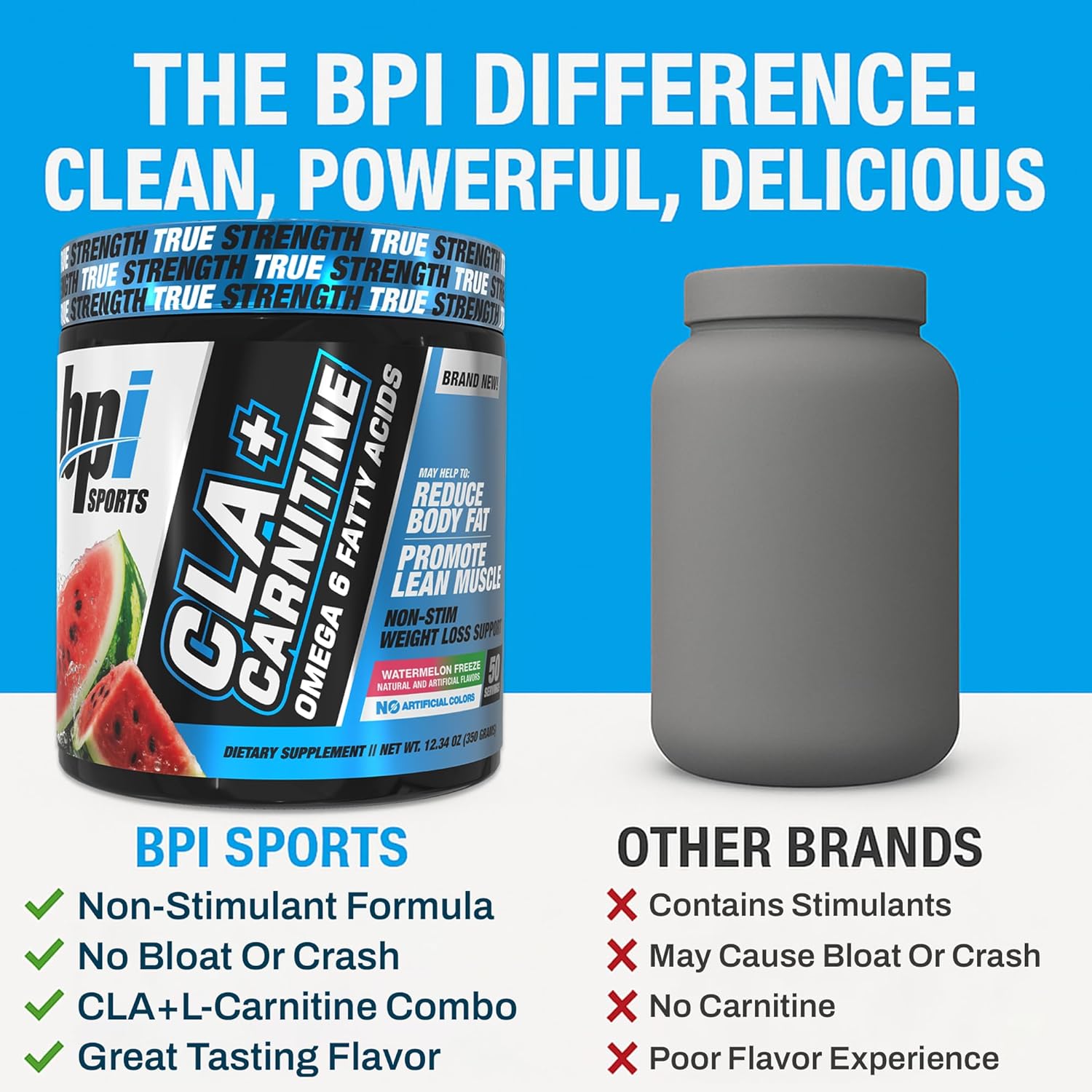 BPI Sports CLA+Carnitine – CLA L Carnitine & Linoleic Acid – L Carnitine Supplement for Weight Loss, Metabolism & Lean Muscle – Caffeine Free – Watermelon Freeze – 50 Servings – 12.34 oz