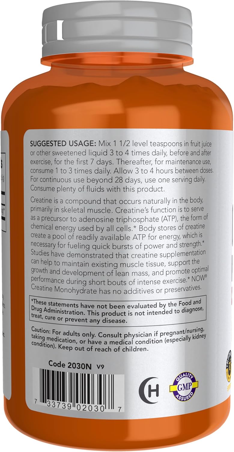 NOW Foods Sports Nutrition, Creatine Monohydrate Powder, Mass Building*/Energy Production*, 8-Ounce