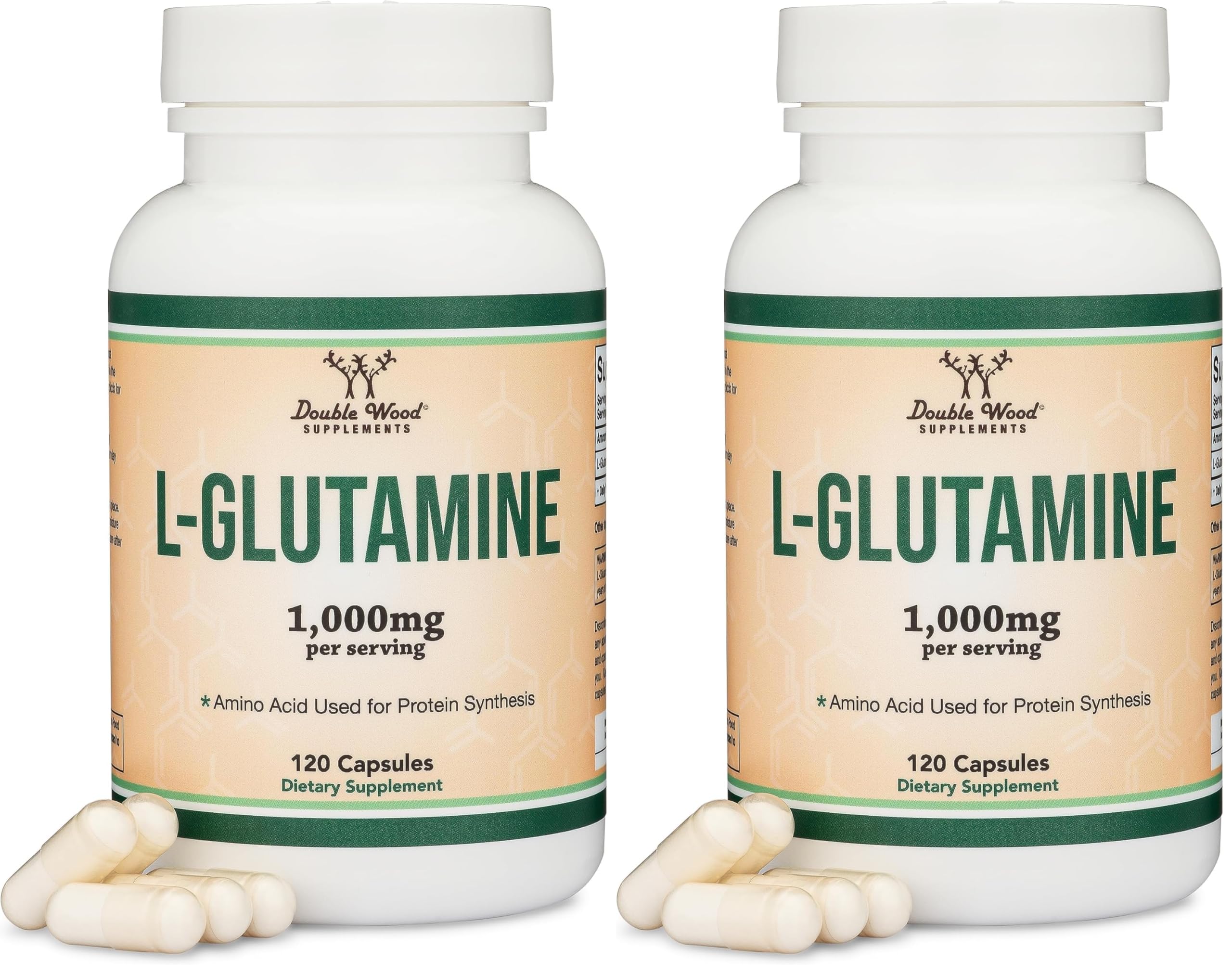 L Glutamine Capsules - (1000mg Servings, 120 Capsules) Non-GMO, Gluten Free, Keto Safe, Vegan Friendly, Third Party Tested (for Endurance and Gut Health) by Double Wood