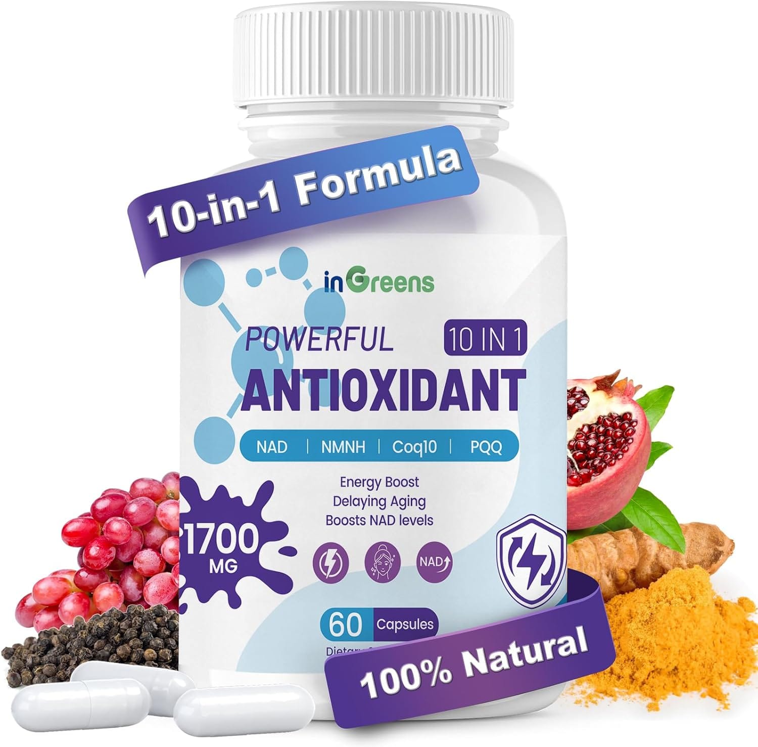 Antioxidants Supplement, 1700MG - 60 Capsulas