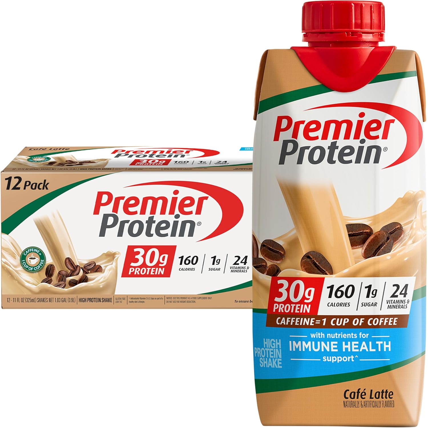 Premier Protein Shake Cafe Latte 30g Protein - Paquete de 12