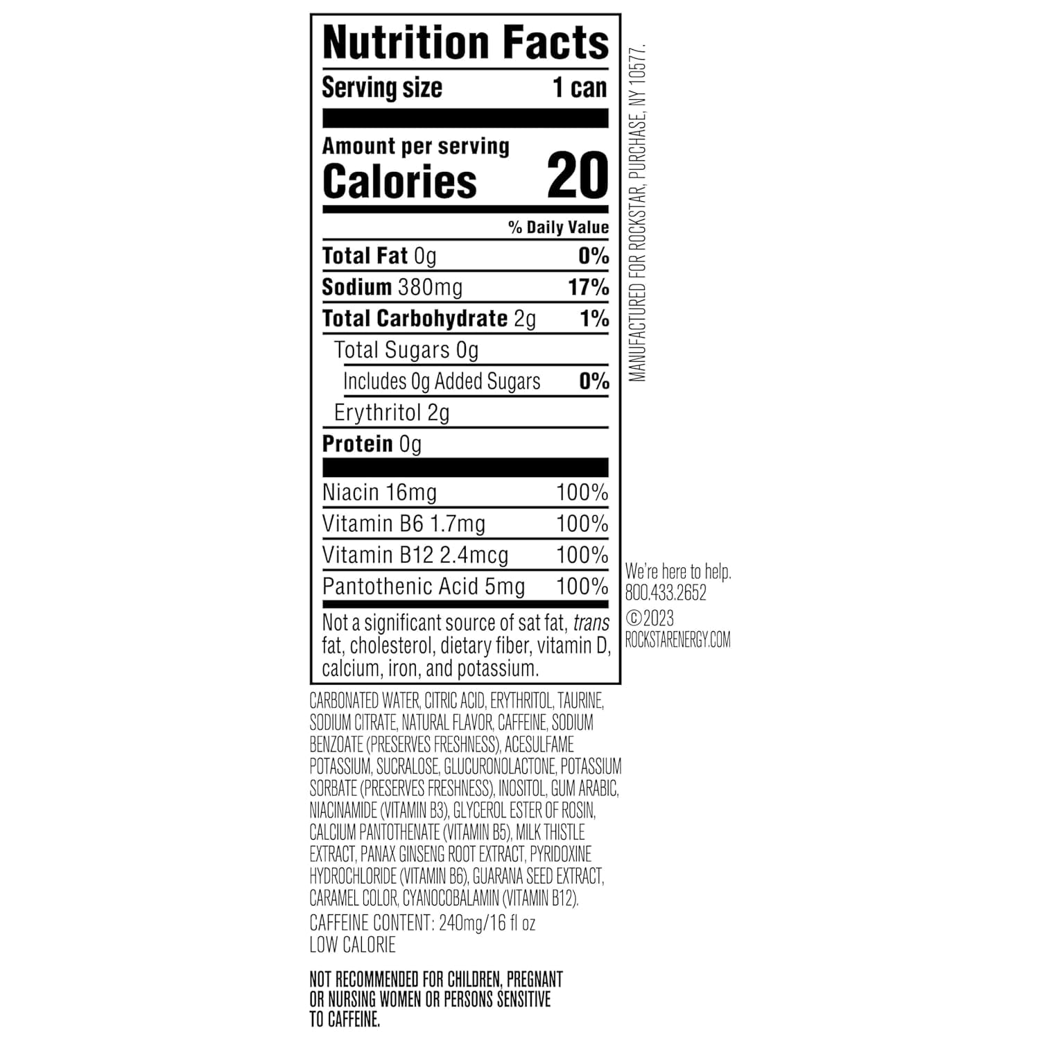 Rockstar Pure Zero Energy Drink, Silver Ice, latas de 16 onzas (paquete de 12)