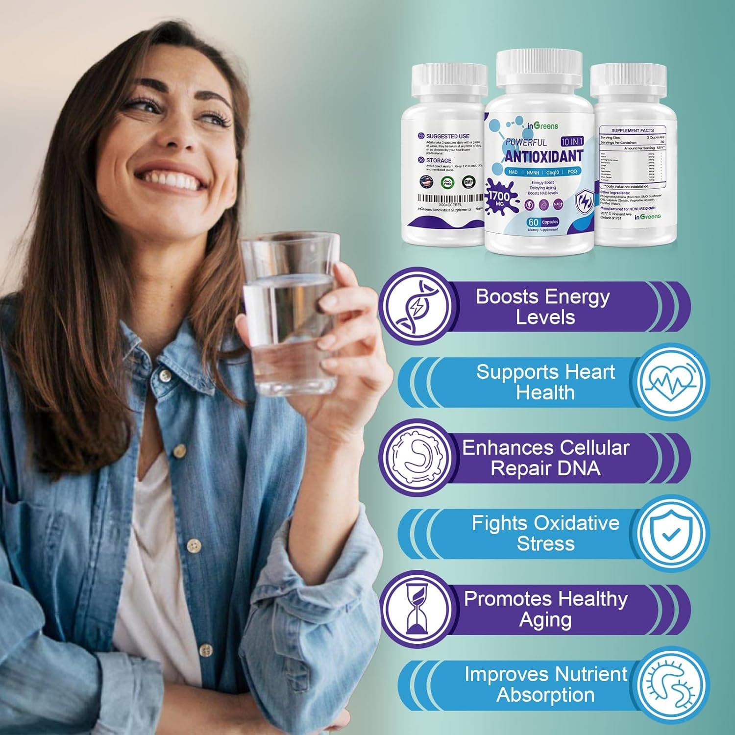 Antioxidants Supplement, 1700MG - 60 Capsulas