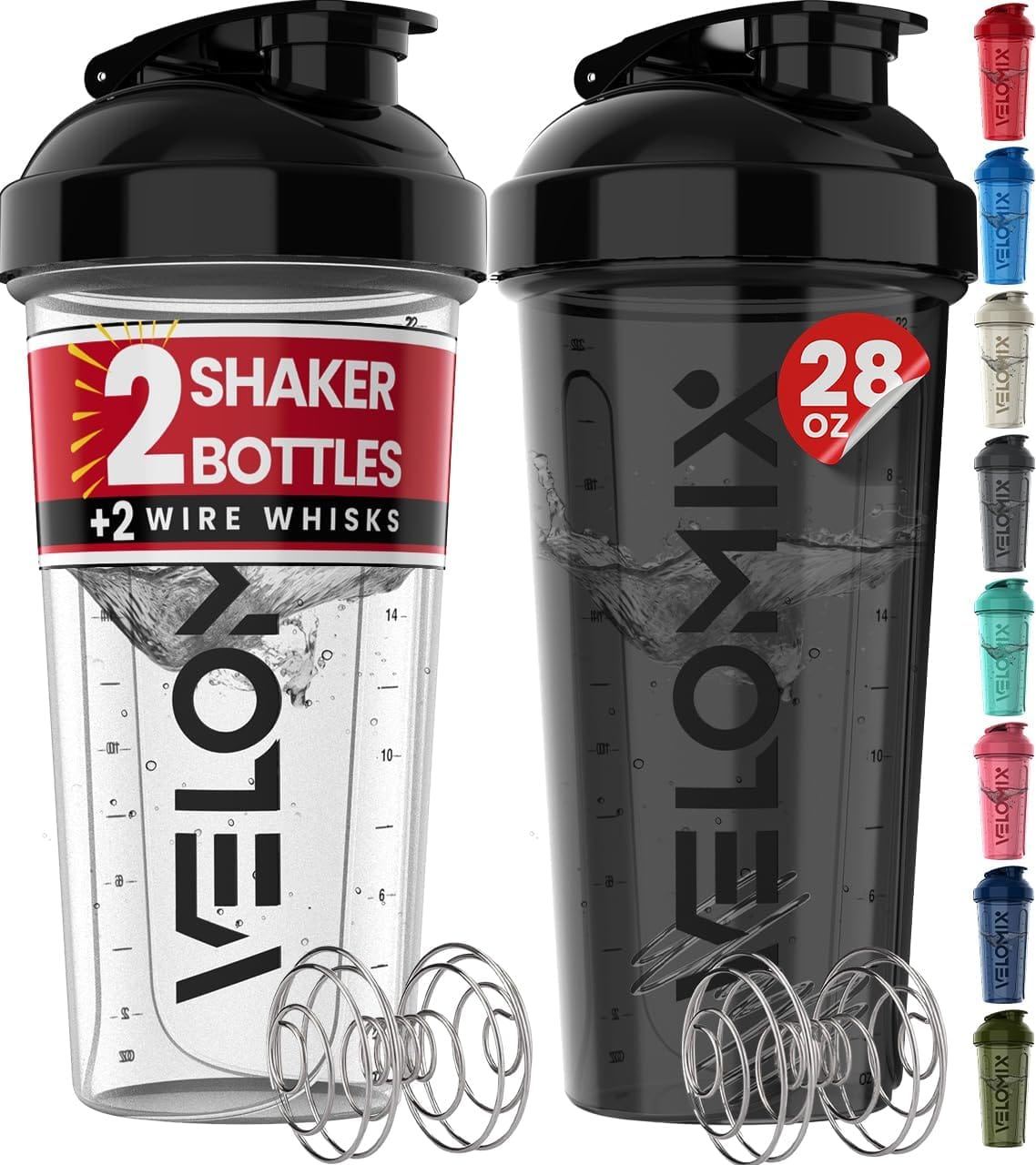 VELOMIX - Paquete de 2 botellas mezcladoras de proteínas de 28 oz