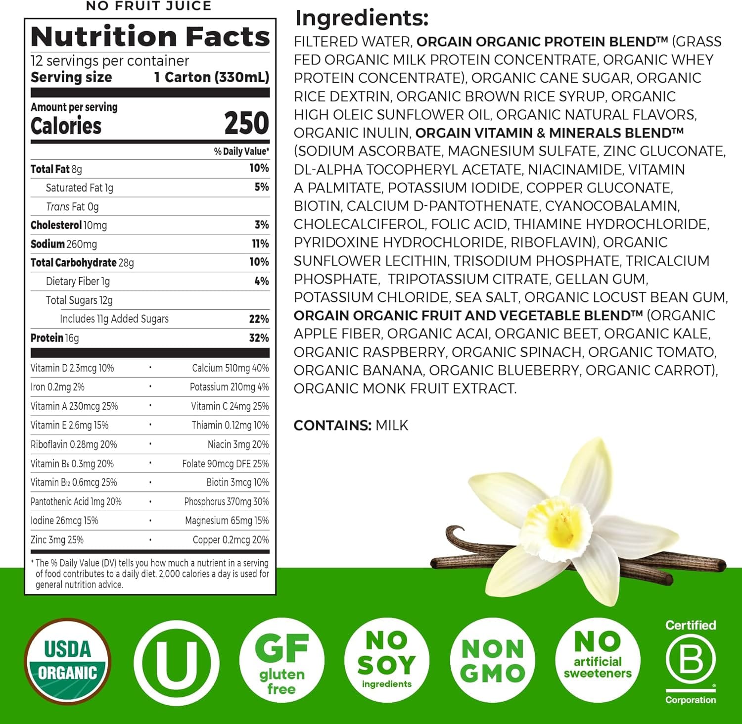 Orgain Batido de Proteína Nutricional Orgánico 16 g Proteína de suero - 12 Embalaje