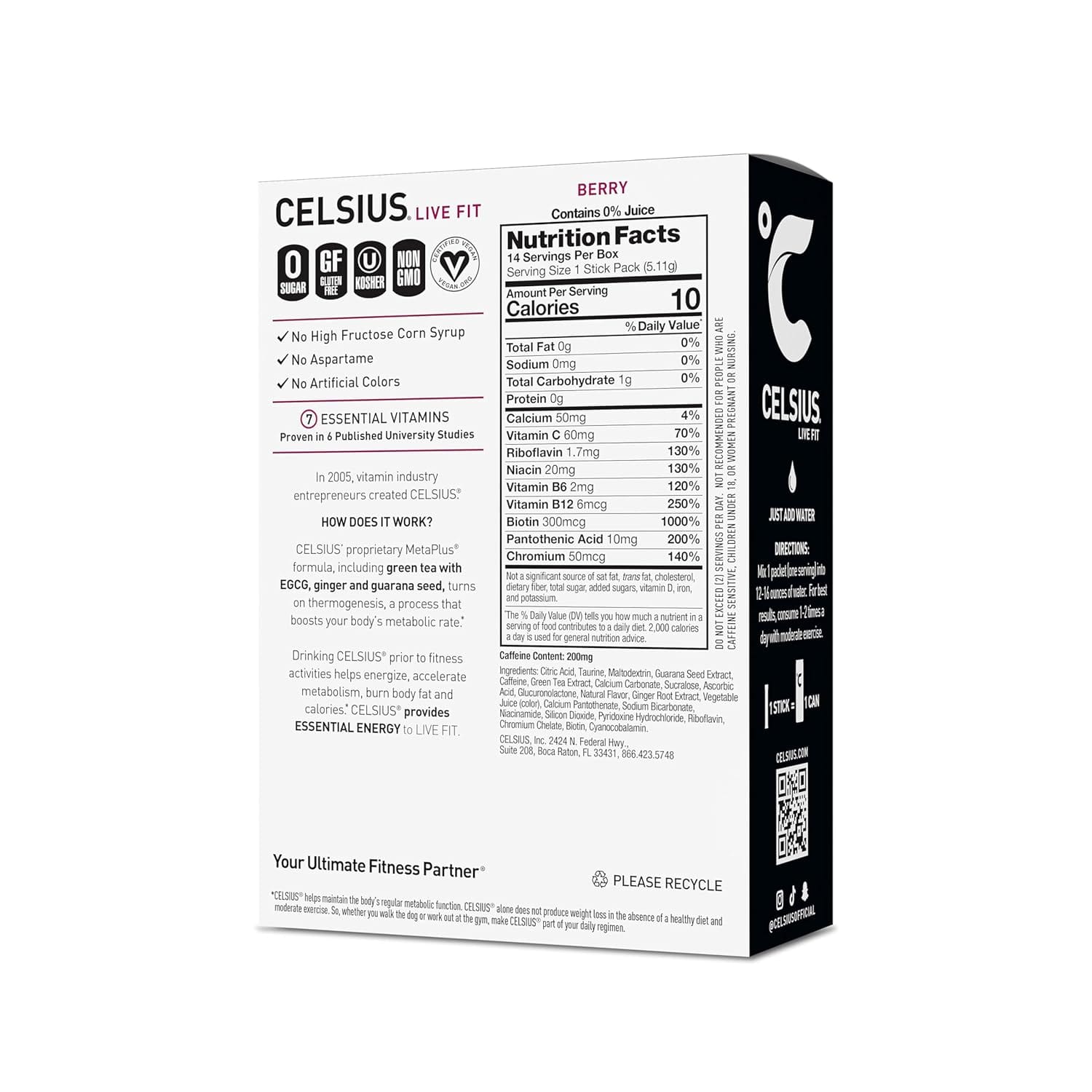 CELSIUS On-the-Go Powder Stick Packs, Zero Sugar - Pack of 14