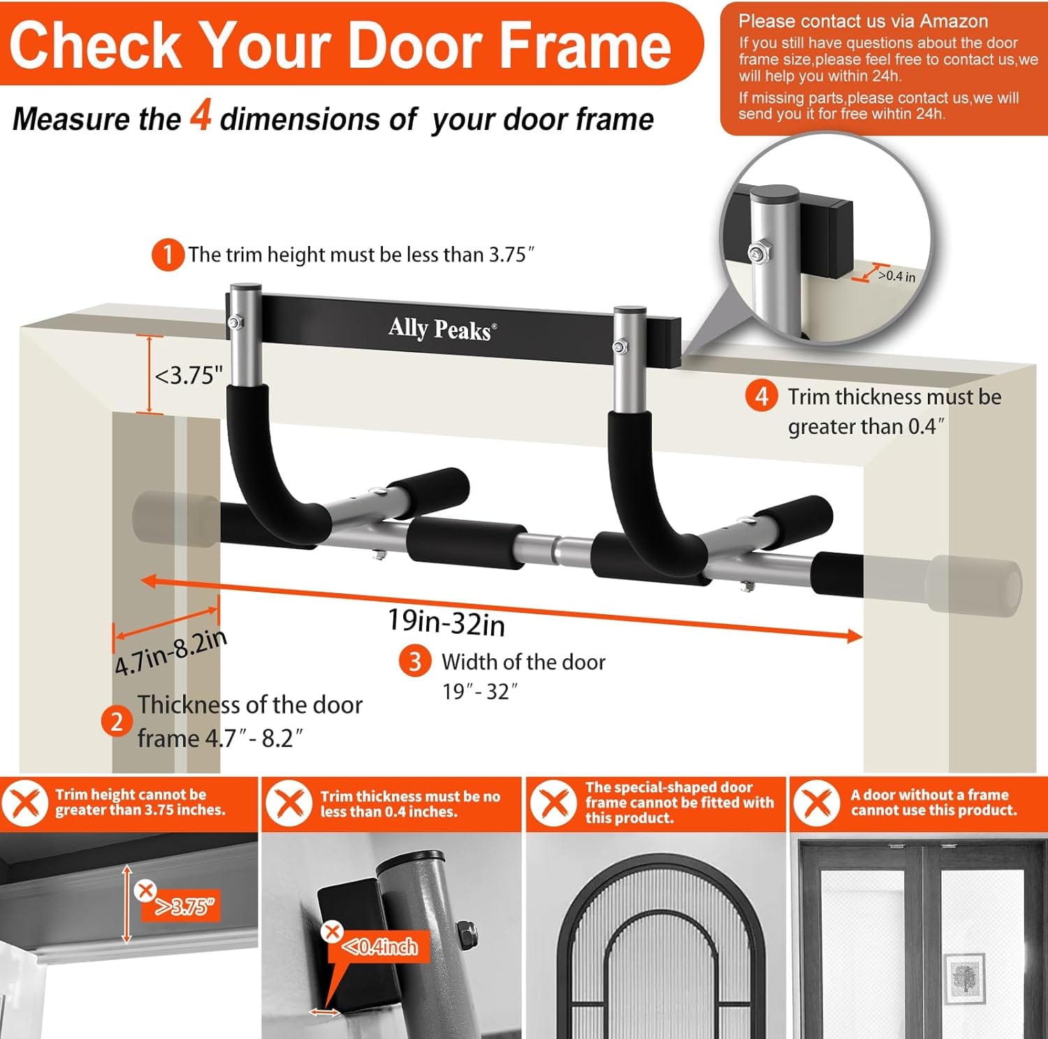 Barra de dominadas para puerta | Límite máximo de acero engrosado 440 lbs