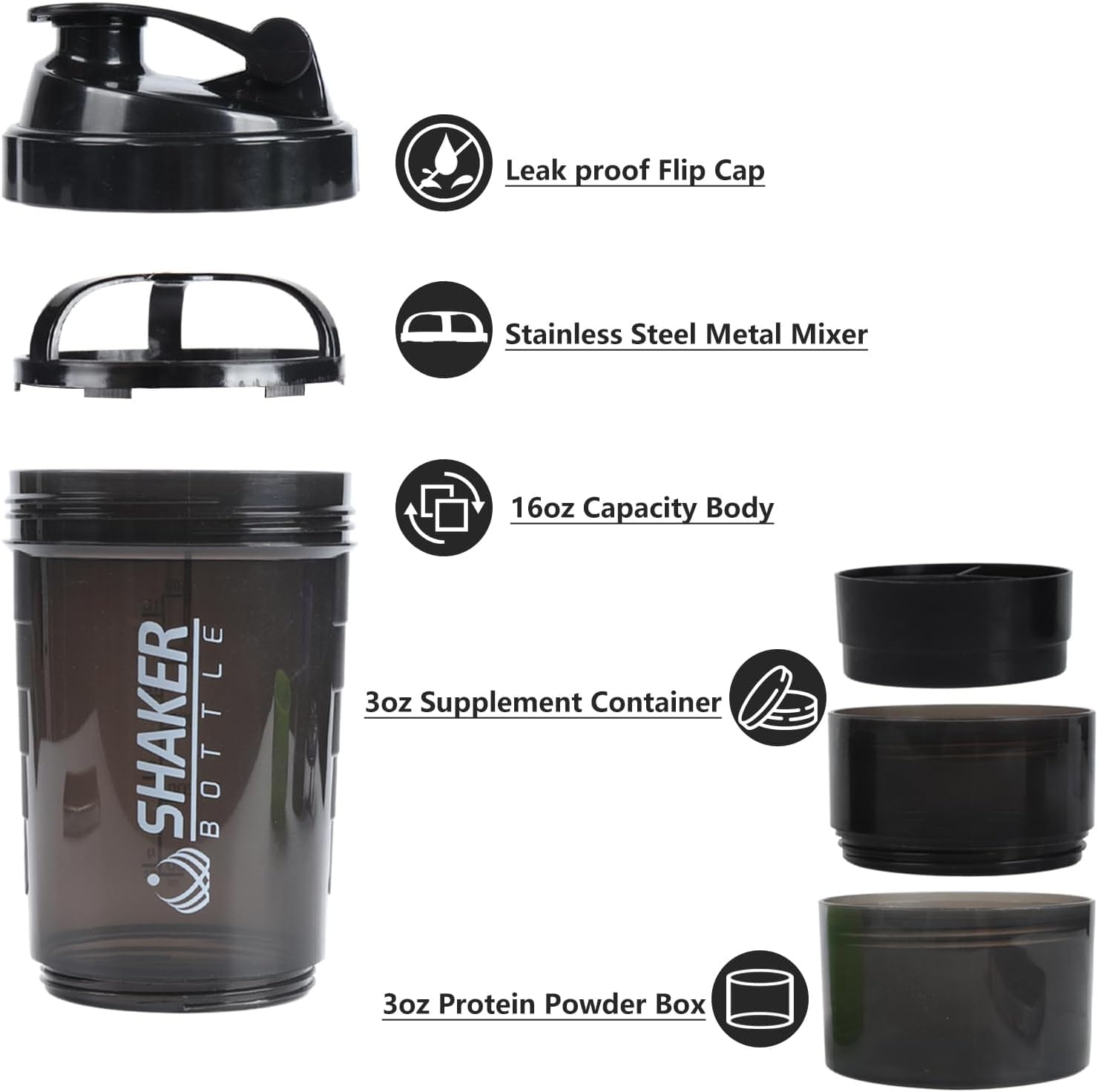 Botella coctelera de proteínas, botella de agua deportiva - 16 Onzas