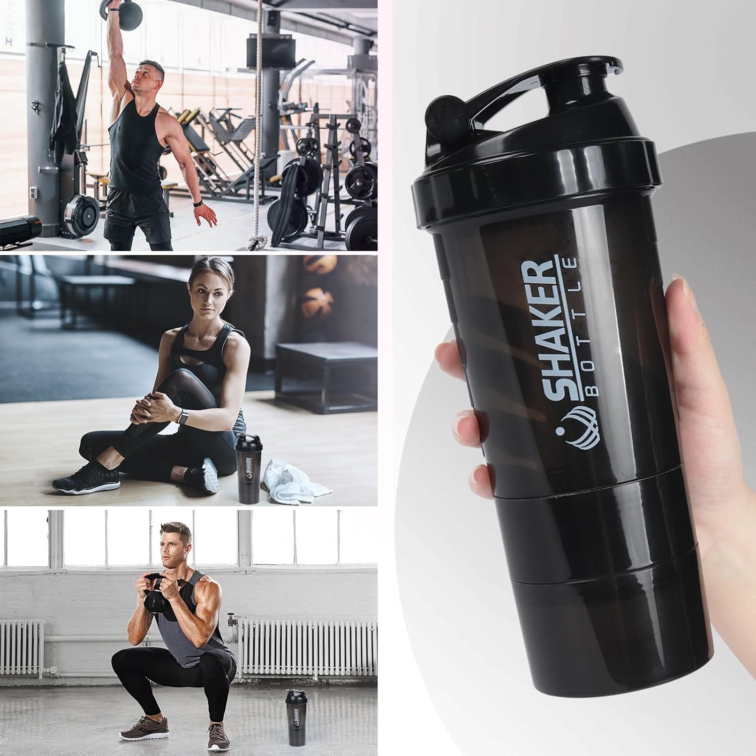 Botella coctelera de proteínas, botella de agua deportiva - 16 Onzas