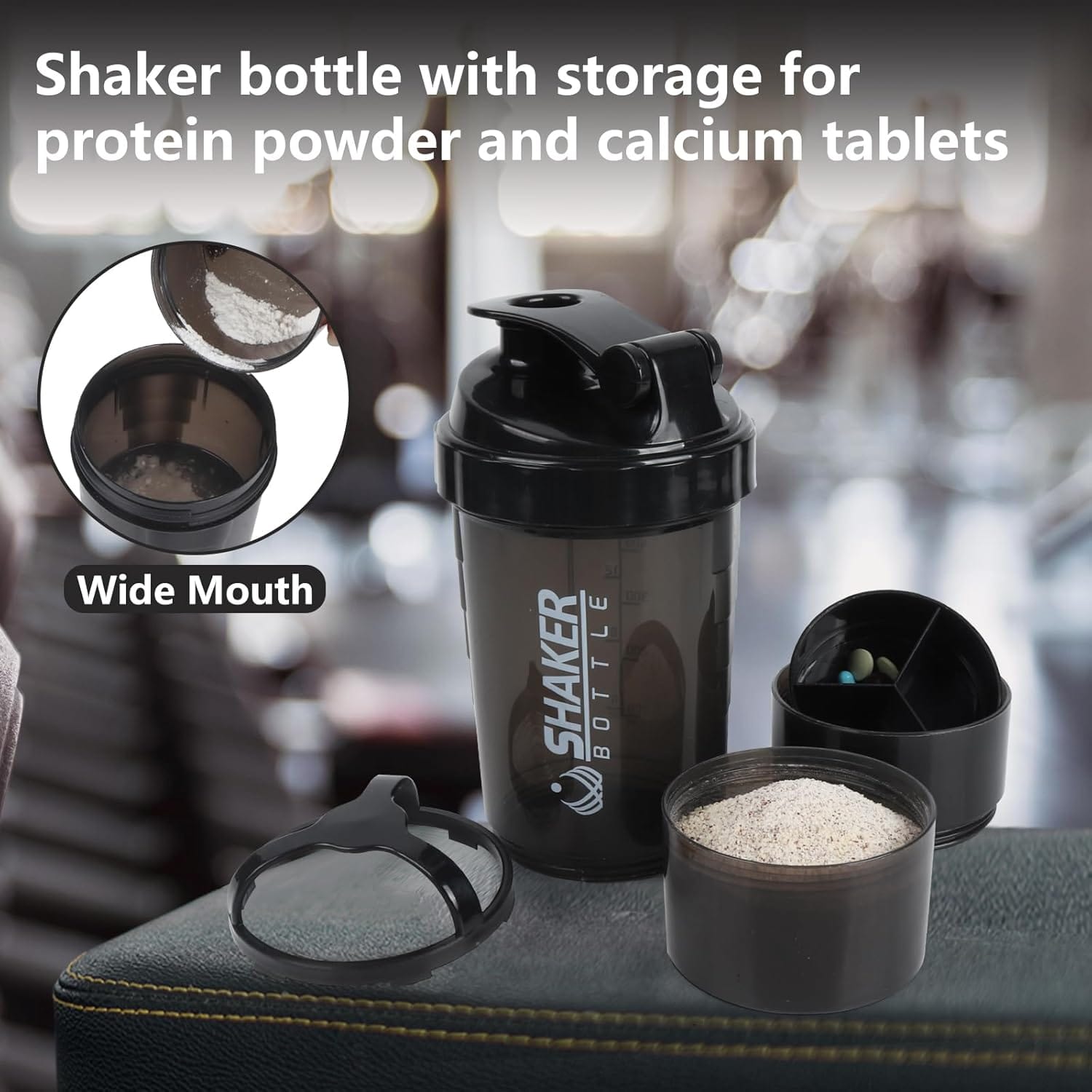 Botella coctelera de proteínas, botella de agua deportiva - 16 Onzas